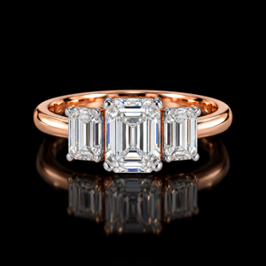 Anillo de Compromiso de Lujo para Mujer, Oro Rosa de 14K, Diamante Corte Esmeralda Color E, Cultivado en Laboratorio - Product Image 3