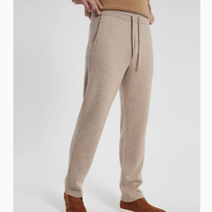 Pantalones Deportivos para Hombre, Color Beige, 100% Cachemira, Antiarrugas, Peso Medio, Cintura Elástica con Cordón, Bolsillos Laterales, para Otoño - Product Image 1