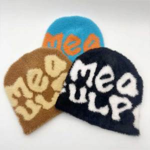 Flock Print Beanie <b>Hat</b> Unisex Street Style Winter Cap 56-58CM Letter Pattern Acrylic Knit Casual Adult <b>Hat</b> - Product Image 3