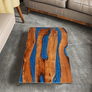 Table à manger rectangulaire moderne en résine époxy artisanale de luxe pour salon, plateau en bois d'acacia, étanche, anniversaire de mariage, anniversaire - Product Image 1