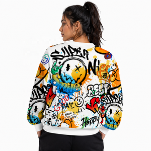 Sweat-shirt à imprimé graffiti pour femmes, col rond surdimensionné, manches longues, coloré, décontracté, streetwear, pull-over, mode urbaine - Product Image 3