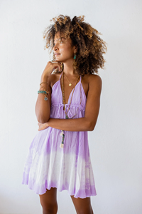 Minivestido de algodón con cuello halter y estampado tie-dye para mujer, estilo bohemio, ropa de verano para resort - Product Image 2