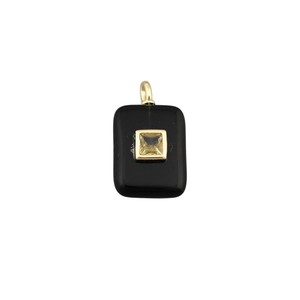 14x19mm Rounded Rectangle Black Onyx Pendant Gold Plated Bezel <b>Set</b> <b>Square</b> Zircon Charm Handmade Jewelry Charm Wholesale - Product Image 4