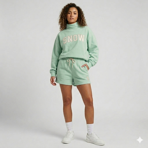 Balance Coordinated Mock Neck Shorts <b>Set</b> Women Winter Outfit Gentle Warm Relaxed Elegant Stylish Daily Collection - Product Image 1