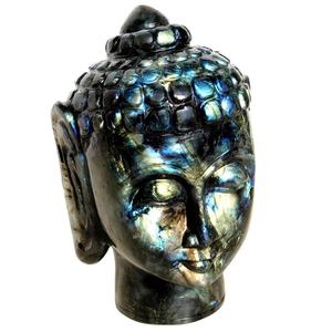 รูปปั้นหัวพระพิฆเนศทำด้วยมือจากธรรมชาติแบบเซนประติมากรรมคริสตัลลาบราดอไรต์กึ่งมีค่า - Product Image 2