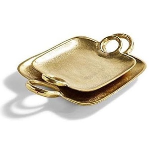 Plateau décoratif rectangulaire plaqué or avec poignées, 2 pièces, design moderne pour la décoration de la maison, de l'hôtel et du restaurant - Product Image 1