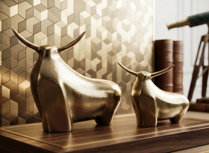 Escultura Hecha a Mano de Toro Corriendo, Bañada en Oro, de Latón y Aluminio, Decoración Abstracta para el Hogar - Product Image 2