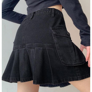 Tendance 2026 HSI Jupe en denim semi-extensible coupe ajustée avec ceinture cargo classique et multiples poches, modèle fantaisie haut et bas - Product Image 2