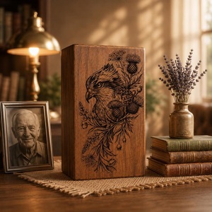 Handmade American Style Wooden Eagle Cremation Urn Engraved <b>Memorial</b> Keepsake <b>Box</b> Rustic Eco-Friendly Personalized Baby - Product Image 3
