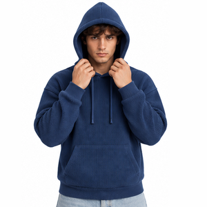 Sweat à capuche thermique en maille gaufrée pour homme, pull décontracté à manches longues pour l'hiver, streetwear personnalisé, vente en gros de vêtements - Product Image 4