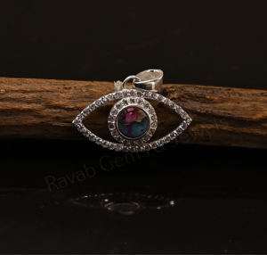Pendentif en argent 925 avec serti clos, forme œil marquise, orné de pierres précieuses turquoise et de coquillages d'huîtres, avec accents de zircon cubique – Meilleure vente - Product Image 2
