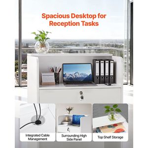 23.6 Inch Modern Office Reception <b>Desk</b> Rectangular Front Counter Table with Drawer <b>Small</b> Minimalist Retail Co Front <b>Desk</b> - Product Image 5
