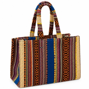 Bolsa de Mano Clásica de Lona con Paneles, Diseño de Rayas Multicolor, Cierre de Cremallera, Gran Capacidad, para Todas las Temporadas - Product Image 1
