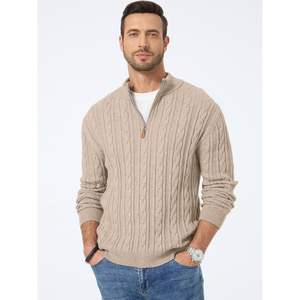 Suéter Personalizado para Hombre, Estilo Casual, Cuello Alto con Cierre de Cremallera, Tejido de Cable, con Función Antiarrugas, Textura de Punto - Product Image 1