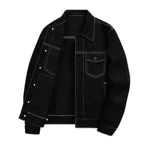 เสื้อแจ็คเก็ตยีนส์สีดำสำหรับผู้ชาย ผ้าฝ้าย 100% ติดกระดุมด้านหน้า ทรงปกติ สวมใส่สบายๆ สำหรับฤดูใบไม้ร่วง ตกแต่งด้วยตะเข็บเย็บอย่างดี สีพื้น - Product Image 3