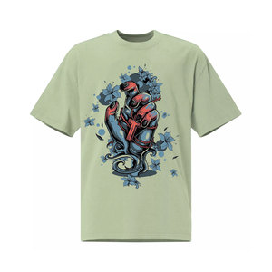 Camiseta de manga corta para hombre, color lavanda, con estampado de calaveras, cuello redondo, corte holgado, algodón jersey, estilo casual hip hop, de secado rápido, 200g - Product Image 4