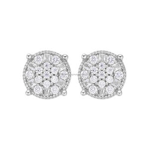 Elegant Lab Grown Diamond 925 <b>Sterling</b> <b>Silver</b> Round Cluster <b>Stud</b> <b>Earrings</b> For Global Jewelry Buyers - Product Image 1