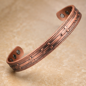 Rustic Vintage Ribbed Border Magnetic Pure Copper Band Fashionable Metal Jewelry Exquisite Embossed Design - Product Image 6