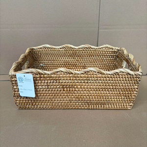 Handwoven Rectangular Storage Basket with Wavy Edge Natural Rattan Organizer Eco Friendly Handmade Basket for Home Decor Shelf - Product Image 1