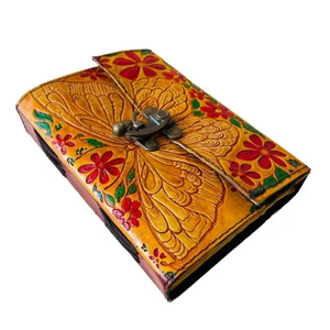 Diario de Cuero con Grabado de Mariposas, Libro Vintage Colorido, Papel Genuino con Borde Rústico, Clásico, Religioso, Hecho a Mano, 7x5 - Product Image 4