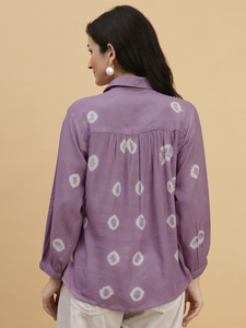เสื้อเชิ้ตแขนยาวผ้าเรยอนเครปย้อมสีมัสตาร์ดสำหรับผู้หญิง คอปกแบบสเปรด สไตล์ลำลอง - Product Image 4
