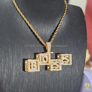 Luxury Moissanite Diamond " BOSS " Letter Block Pendant With Gold <b>Rope</b> <b>Chain</b> Hip Hop Necklace Jewelry - Product Image 5