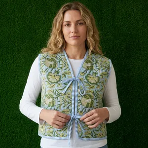 Chaleco Reversible Acolchado 100% Algodón Puro para Mujer, Estampado Floral, Sin Mangas, Hecho a Mano, con Lazos Delanteros, Chaqueta Ligera - Product Image 2