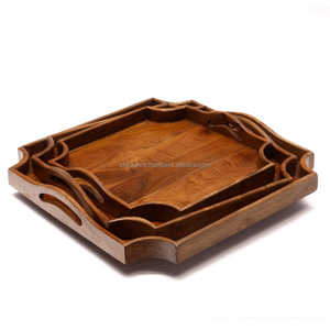 Élégant plateau de petit-déjeuner en bois de sheesham et d'acacia avec poignées artistiques Parfait pour la décoration de la salle à manger, de la cuisine et du salon - Product Image 3