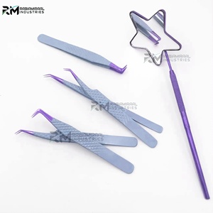 Pince à épiler pour extensions de cils RMI de haute qualité en argent avec embout violet et poignée diamantée, logo personnalisé - Product Image 3