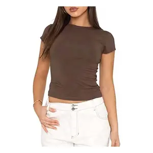 Top corto para mujer al por mayor 100% algodón camiseta entrenamiento yoga personalizado lavado ácido camiseta sin mangas