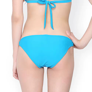 Women Blue Ribbed Halter Bikini Set Push Bra High Waist <b>Thong</b> Bottom Swimwear 2 Piece Solid Color Stretch Nylon Spandex Front - Product Image 6