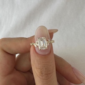 Emerald Cut Moissanite Engagement <b>Ring</b> Emerald Engagement <b>Ring</b> Branch <b>Boho</b> Anniversary <b>Ring</b> Yellow Gold Twig and Leaf Wedding . - Product Image 5