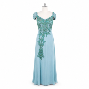 Vestido de Noche Largo de Lujo para Mujer, Color Azul Cielo, Bordado, Elegante, con Escote Corazón, Vestido Maxi para Fiesta, Diseño Premium para Invitadas de Boda - Product Image 1