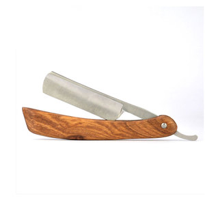 Solid Color Stainless Steel Wood Handle Professional Use Reusable Durable High Quality <b>Straight</b> Shaving <b>Razors</b> - Product Image 1