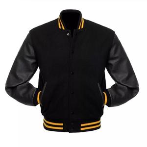 Blouson universitaire en laine et cuir pour homme, grande taille, style urbain, avec logo personnalisé sur le devant, col montant, hiver, vente en gros - Product Image 1