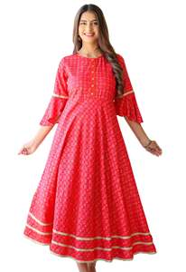 Kurti Anarkali Rosa de Rayón con Estampado Floral para Mujer, Diseño Acampanado, Ropa Casual de Verano, Corte Regular, Tela Cómoda de Alta Calidad - Product Image 4