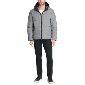 Custom Men's Casual Winter Jacket Logo Embossed Windproof Shiny Black Fur Zipper <b>Waterproof</b> Coating Bubble Padding for <b>Warm</b> - Product Image 3