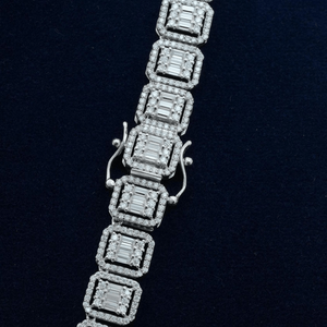 Emerald Cut 18K Natural Stone Chain <b>Bracelet</b> Rhodium Plated Geometric Classic Unisex IGI Certified Wedding Jewelry - Product Image 2