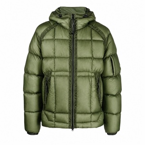 Blouson matelassé à capuche pour homme, vert uni, rembourrage en polyester, imperméable, coupe-vent, fermeture éclair, décontracté, hiver - Product Image 1