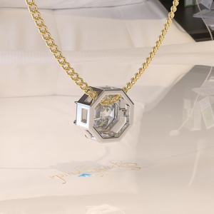Elvora Gems Georgian Cut Set Octagon Cut Moissanite <b>Pendant</b> <b>Solid</b> <b>Gold</b> 2.8CT IGI Certified Rhodium Plated Rope Chain Necklace - Product Image 3