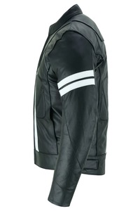 <b>White</b> <b>Strips</b> Printed Leather Racing Jacket Biker Style Winter Waterproof Windproof Breathable Motorbike Jacket - Product Image 3