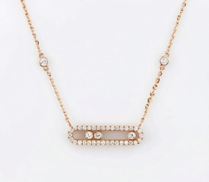 Collier pendentif minimaliste en or 18 carats avec diamant de laboratoire et chaîne à barres géométriques pavées de diamants, pendentif diamant mobile - Product Image 2