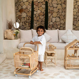 Chariot de courses en rotin sur roulettes, chariot de supermarché pour enfants, jouet pour jeux de rôle, chariot pour enfants, vente en gros - Product Image 5