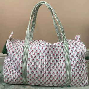 Nueva llegada: Bolso de lona bohemio 100% algodón hecho a mano con estampado de bloques, asa larga de cuerda, diseño acolchado, tamaño mediano, para mujer, ideal para viajes. - Product Image 1
