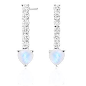 Premium Quality Sterling <b>Silver</b> Rhodium Plated <b>Heart</b> Moonstone CZ Drop <b>Earrings</b> Wedding Engagement Gift Jewelry - Product Image 2