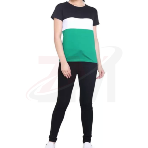 T-shirt à manches courtes pour femme, col rond, color-block, coupe classique, en coton tricoté, style décontracté, à porter toute l'année - Product Image 5