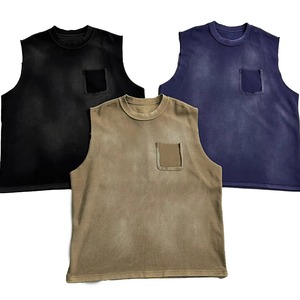 Débardeur surdimensionné personnalisé effet délavé avec poche avant, chemise streetwear premium unisexe, t-shirt sans manches décontracté, vente en gros OEM - Product Image 1