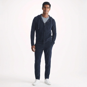 Conjunto de Sudadera con Capucha y Cremallera de Forro Polar Azul Marino para Hombre, Corte Regular, Ropa Casual de Otoño - Product Image 1