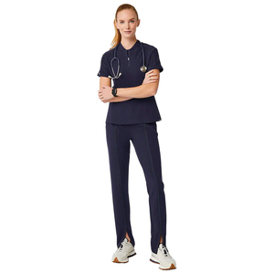 Ensemble de blouses médicales pour femmes, bleu marine, en polyester et coton tissé, pantalon d'uniforme d'hôpital avec boucle pour stéthoscope et poche - Product Image 1