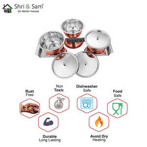 Juego de cuencos para servir martillados de acero inoxidable y cobre Miska con tapa SS y bandeja para servir bebidas - Product Image 3